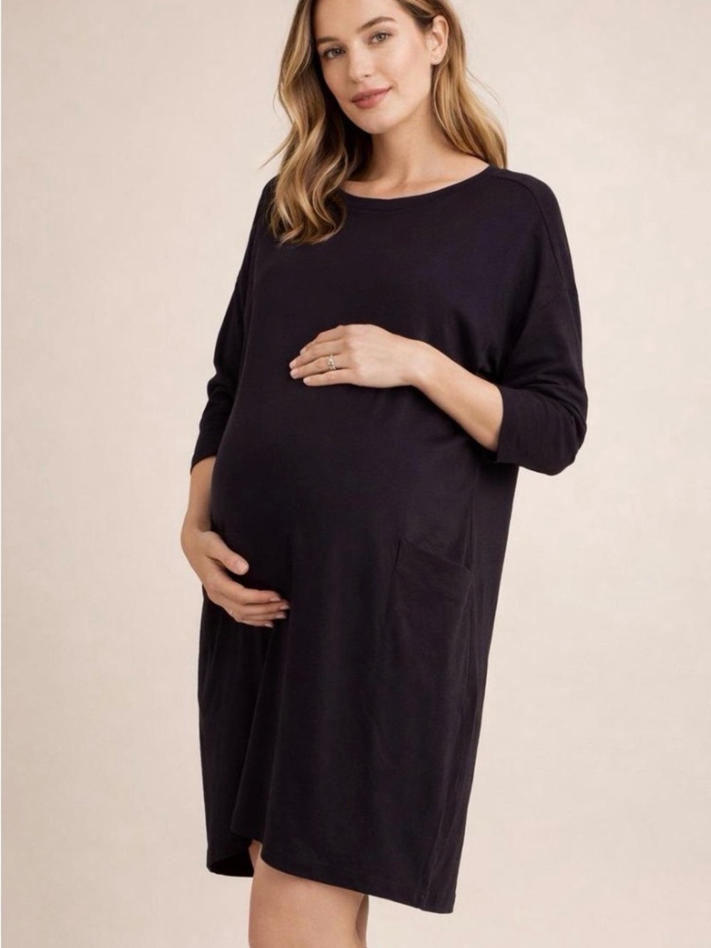Hatch Women’s Annamarie Black Maternity Tunic Dress with Pockets 3/4 Slv Size 1